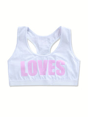 Girls Sports Bra LOVES Print No Steel Ring Breathable Soft Racerback Bra