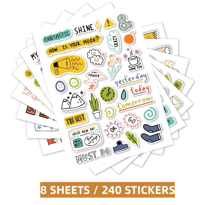 240pcs DIY Precut Decoration Stationery Diary Sticker Planner Index Label