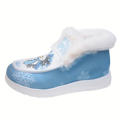 Christmas Snowflake Snowman Print Furry Boat Shoes
