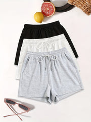 3 Pack Solid Drawstring Shorts for Women