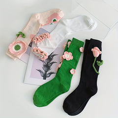 Flower Decor Calf Socks All match Knee High Socks
