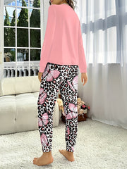 Plus Leopard & Butterfly Print Long Sleeve Top & Leggings Set
