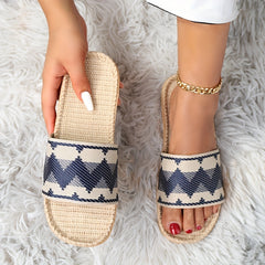 Women's Chevron Pattern Slide Shoes Open Toe Casual Flat Slides