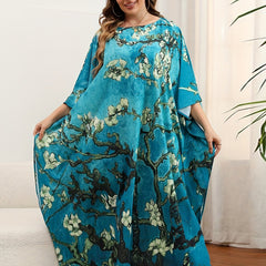 Boho Cover Up Dress Women's Plus Floral Print Bat Sleeve