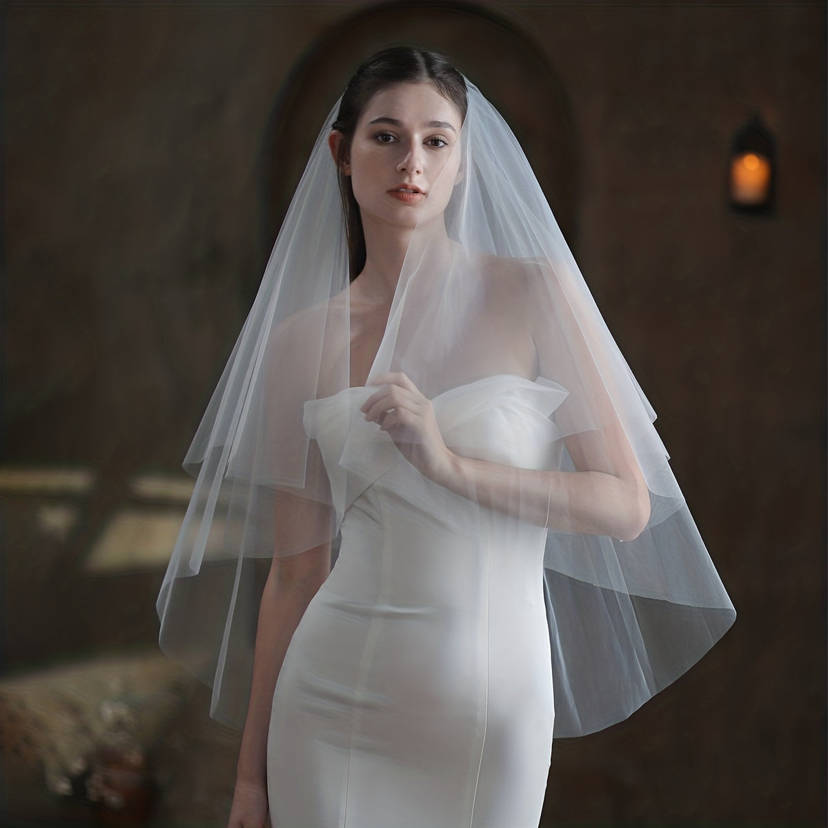 Double Layer Bridal Head Veil with Comb