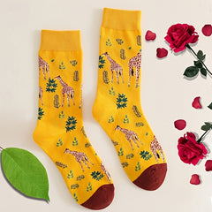 Colorblock Giraffe & Leaf Print Socks for Women