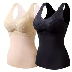 2pcs Lace Thermal Underwear Soft Sleeveless Top Women's Lingerie