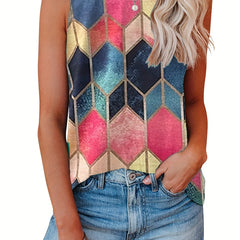 Colorful Argyle Print Tank Top Sleeveless Summer Top
