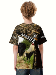 Rooster 3D Print Kids T shirt Boys Summer Lightweight Round Neck Top
