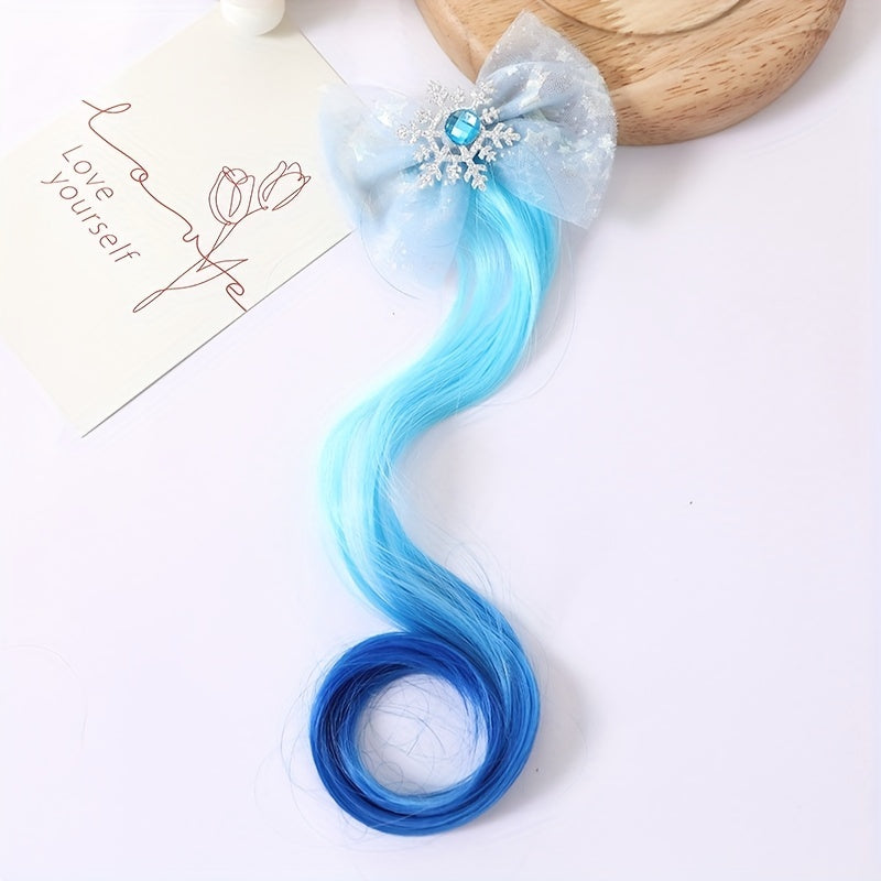 Snowflake Mesh Bow Curly Wig Hair Clips for Girls