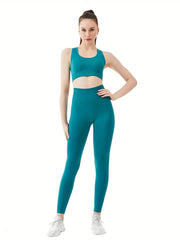 2pc Seamless Workout Set Crop Tank Top Sports Bra & Leggings Women's Activewear