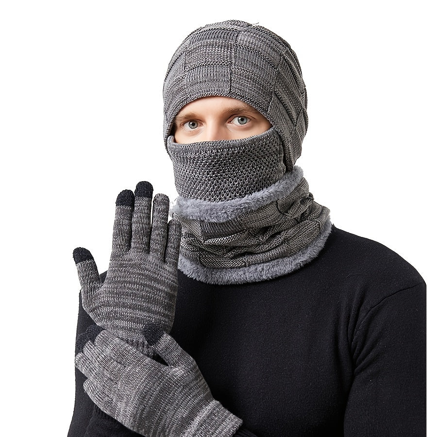 European/American Fleece Warm Hat Halter Mask Gloves Set