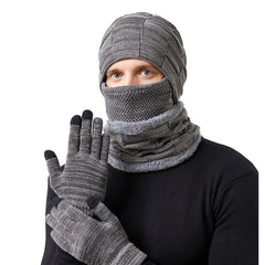 European/American Fleece Warm Hat Halter Mask Gloves Set