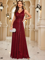 Surplice Neck Sequined Dress Sleeveless Ankle Dress For Party & Banquet