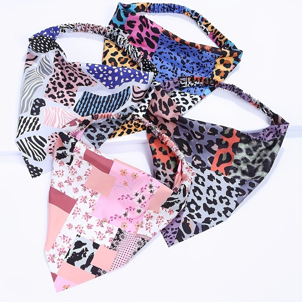 4pcs Leopard Series Head Scarf Geometric Print Bandanas Hairband