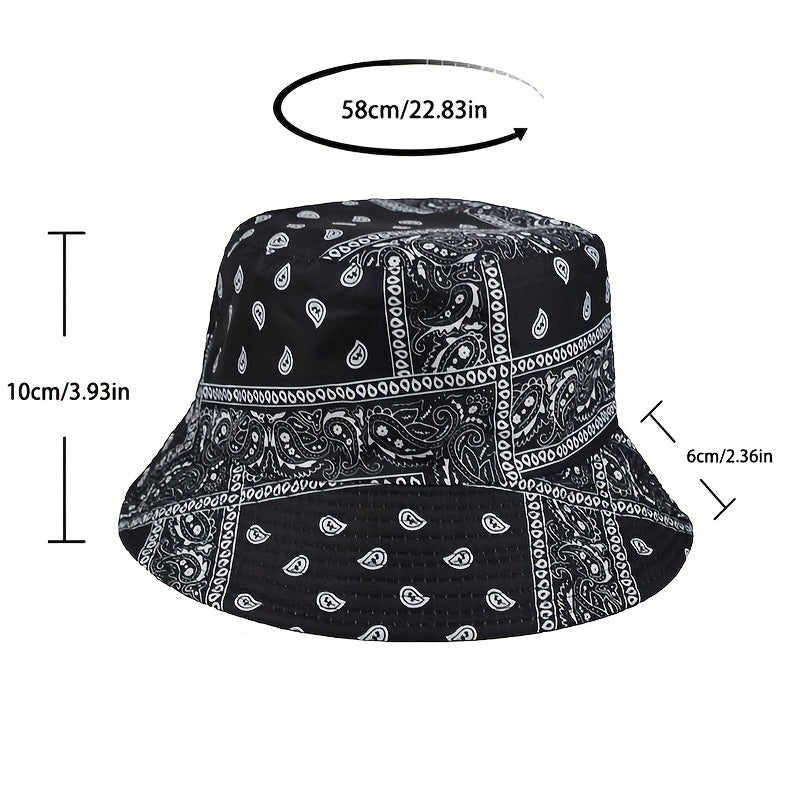 Paisley Print Bucket Hat Hip Hop Solid Basin Hat Sunscreen Travel Beach Hats