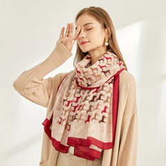 Classic Horse Print Scarf Warm Shawl Windproof Head Wrap Sunscreen