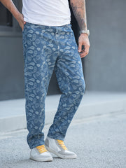 Mens Jacquard Jeans - Stylish Denim Pants with Unique Pattern