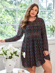 Ditsy Print Long Sleeve Round Neck Dress
