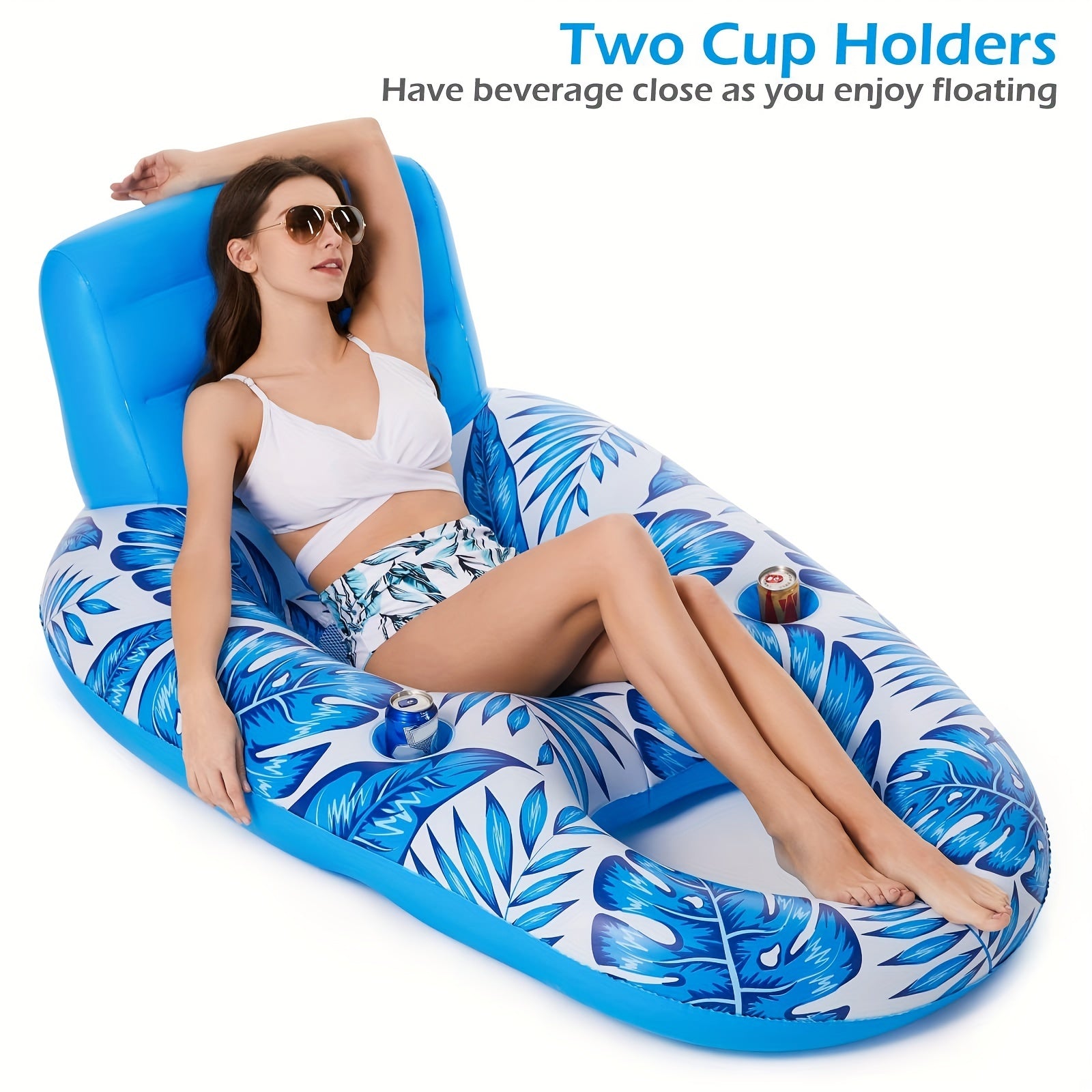 Inflatable Floating Lounge Chair Recliner with Backrest for Swimming Pool