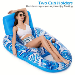 Inflatable Floating Lounge Chair Recliner with Backrest for Swimming Pool
