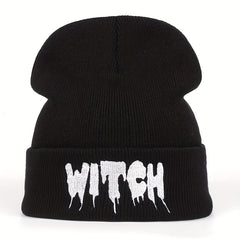 Halloween Witch Punk Hat Embroidered Knitted Warm Hat