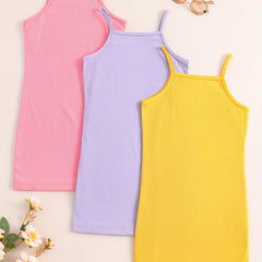 3pc Girls' Vibrant Color Bodycon Cami Dresses Set For Party