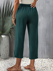 Solid Cropped Pants Casual Elastic Waist Tucked Pants