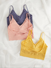 3pcs Ribbed Cami Crop Tops with Criss Cross Back Cut Out