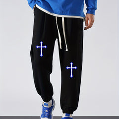 Cross Print Men's Drawstring Sweatpants Loose Casual Comfy Jogger Pants