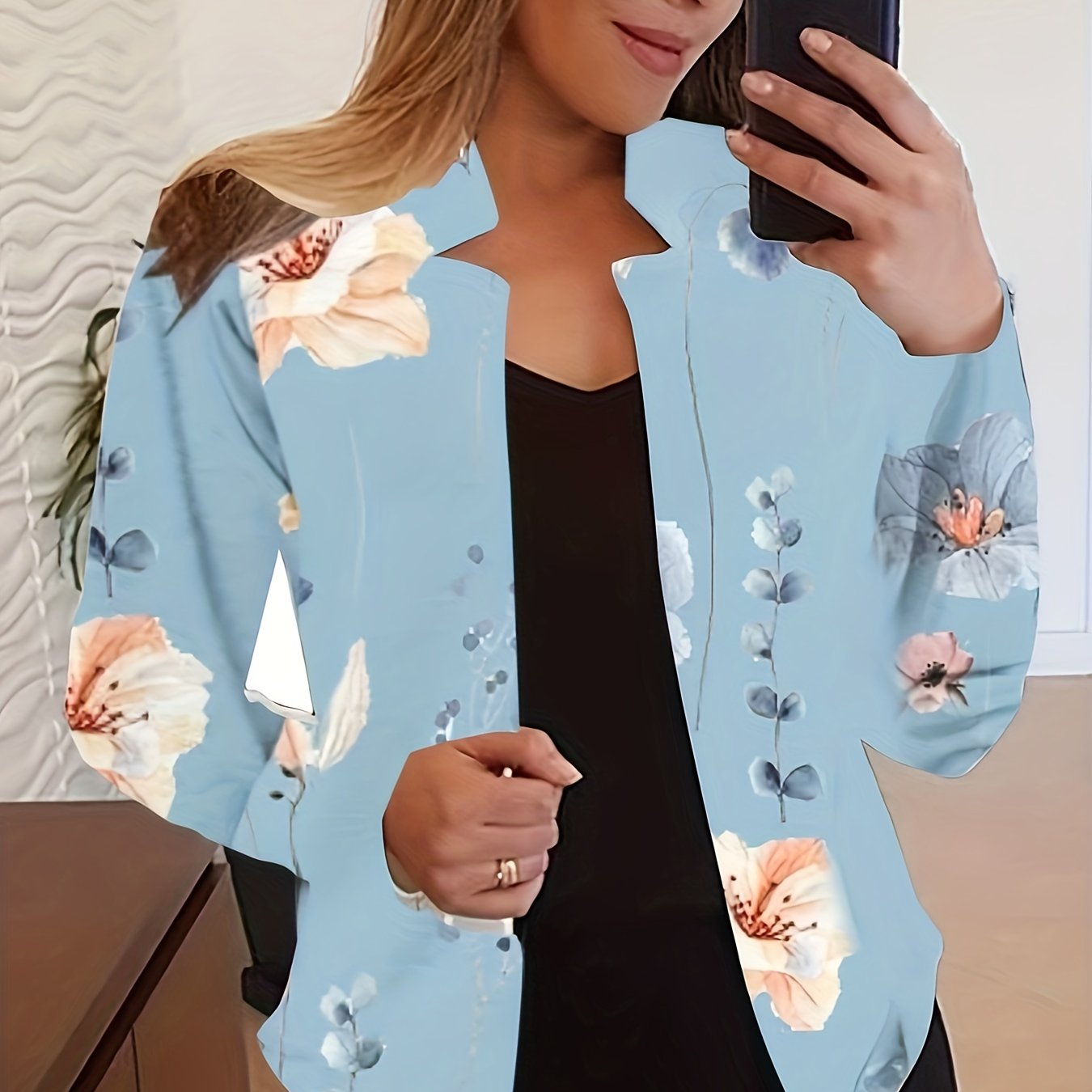 Women's Floral Split Lapel Long Sleeve Blazer
