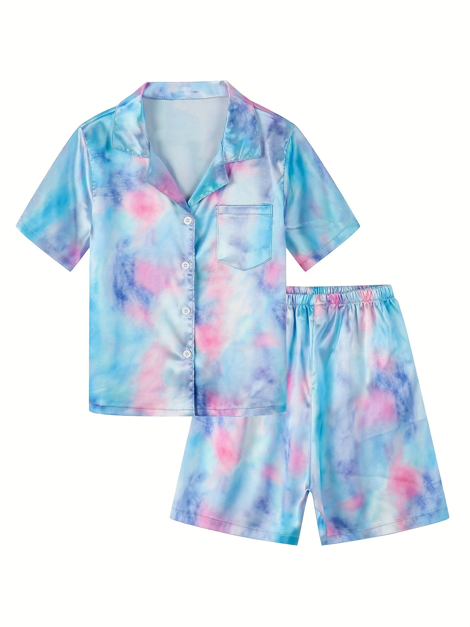 Girl's Love Heart Print Pajama Set Short Sleeve Top & Shorts