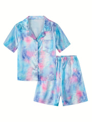 Girl's Love Heart Print Pajama Set Short Sleeve Top & Shorts