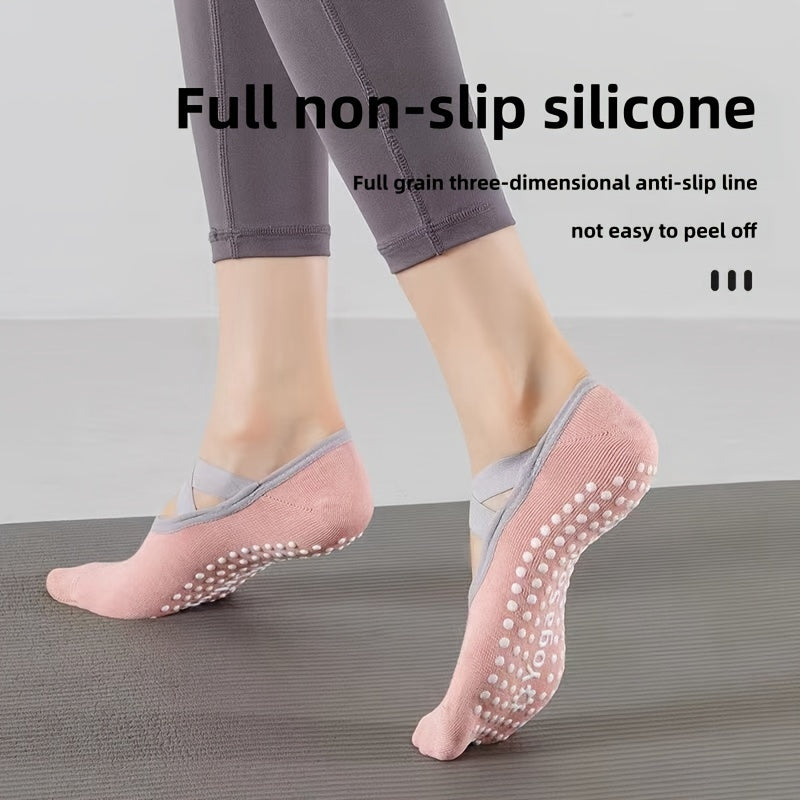 Women's Non Slip Cross Strap Yoga Socks with Grips