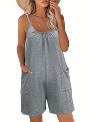 Casual Cami Romper Solid Round Neck Medium Stretch