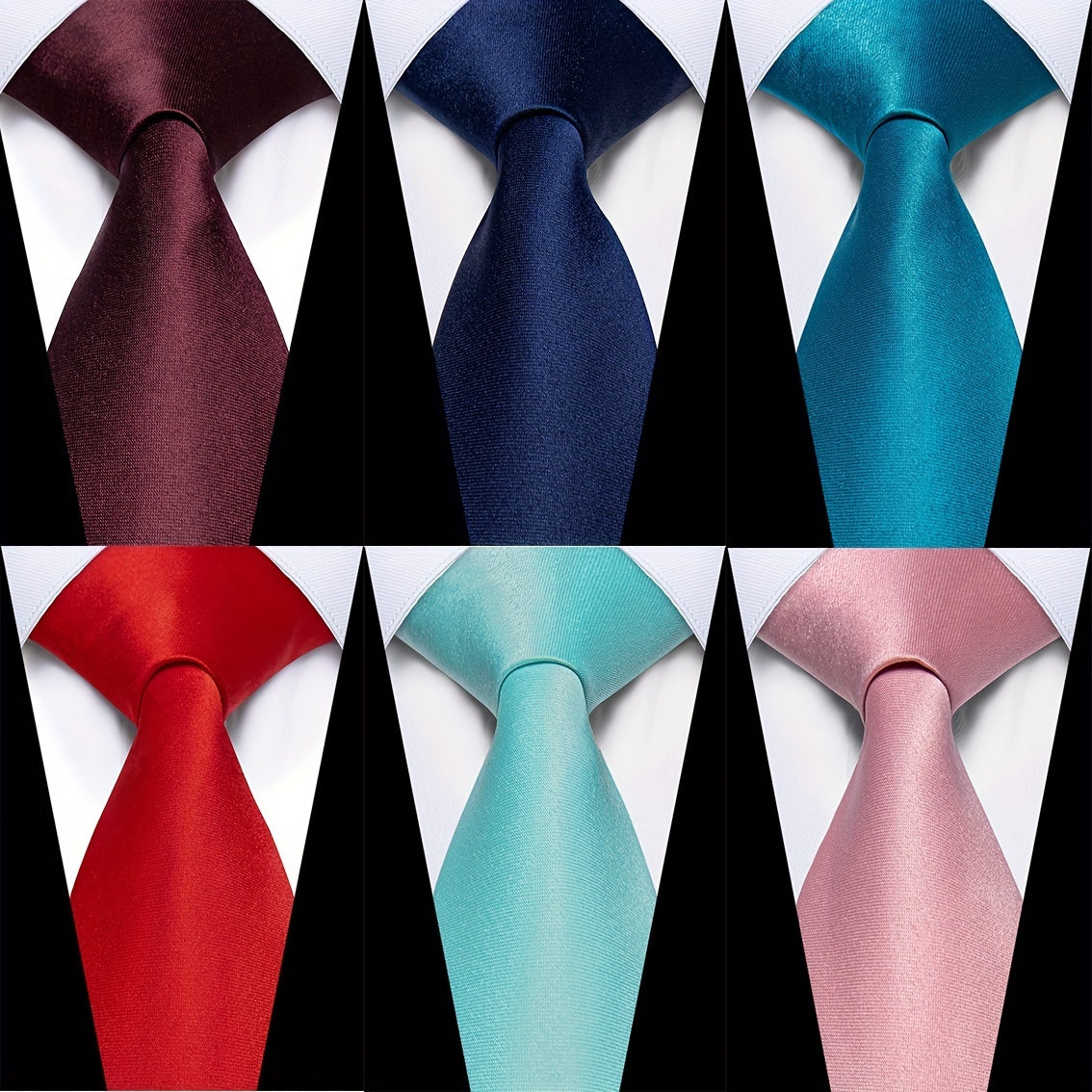 Men's Solid Silk Red Necktie Set For Wedding