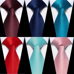 Men's Solid Silk Red Necktie Set For Wedding