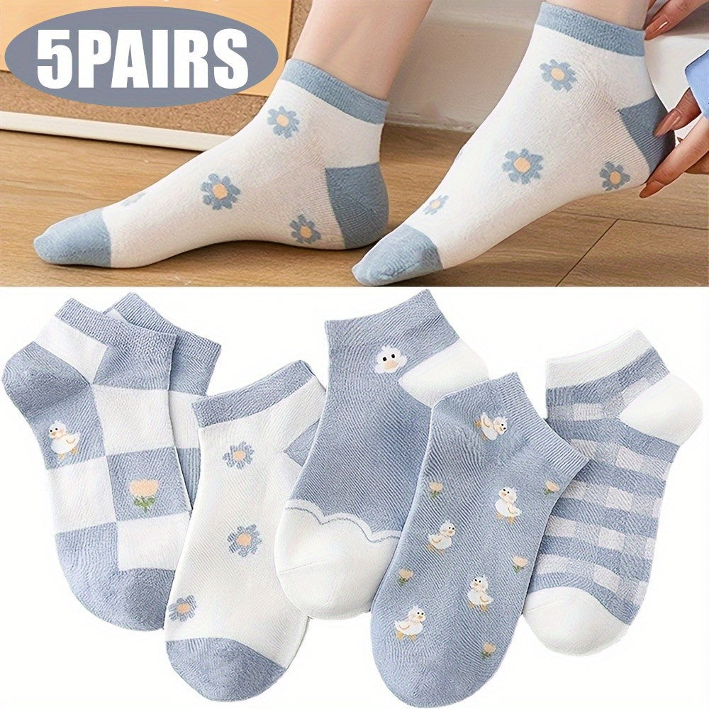 5 Pairs Women's Ankle Socks Cotton Low Cut Short Boat Socks
