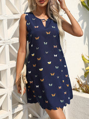 Butterfly Print Keyhole Dress Casual Sleeveless Dress