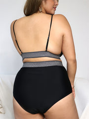 Colorblock High Waist Bikini Set Plus Size Women's Swimsuit