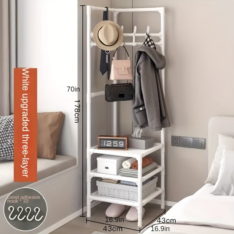 Durable Triangle Coat & Shoe Rack, 14 Hooks, 2/3 Layers Storage Space