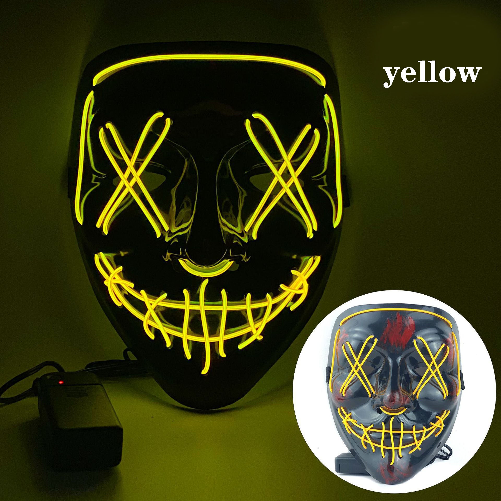Men's Halloween LED Mask Face Fluorescent V Horror Bloody Light Mask