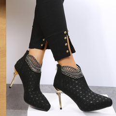 Rhinestone Stiletto Ankle Boots Pointed Toe High Heels Party Pumps