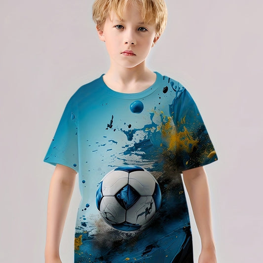 Football 3D Print Boys T Shirt Short Sleeve Tee For Kids