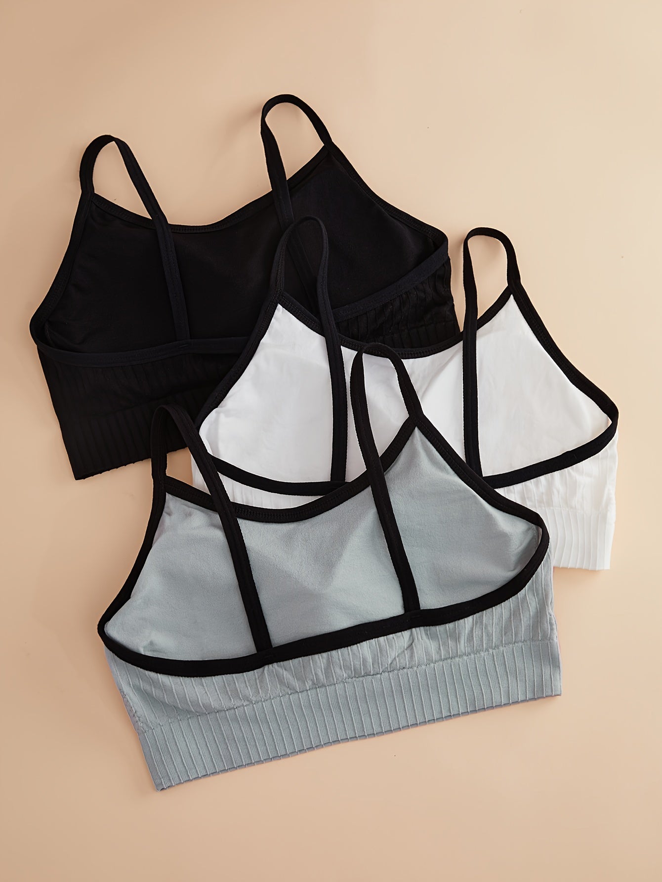 3pcs Letter Print Sports Bras Comfy & Breathable Running Workout Bra