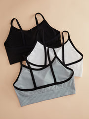 3pcs Letter Print Sports Bras Comfy & Breathable Running Workout Bra