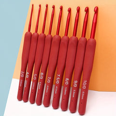 9pcs Red Soft Handle Crochet Hooks Set For Arthritic Hands