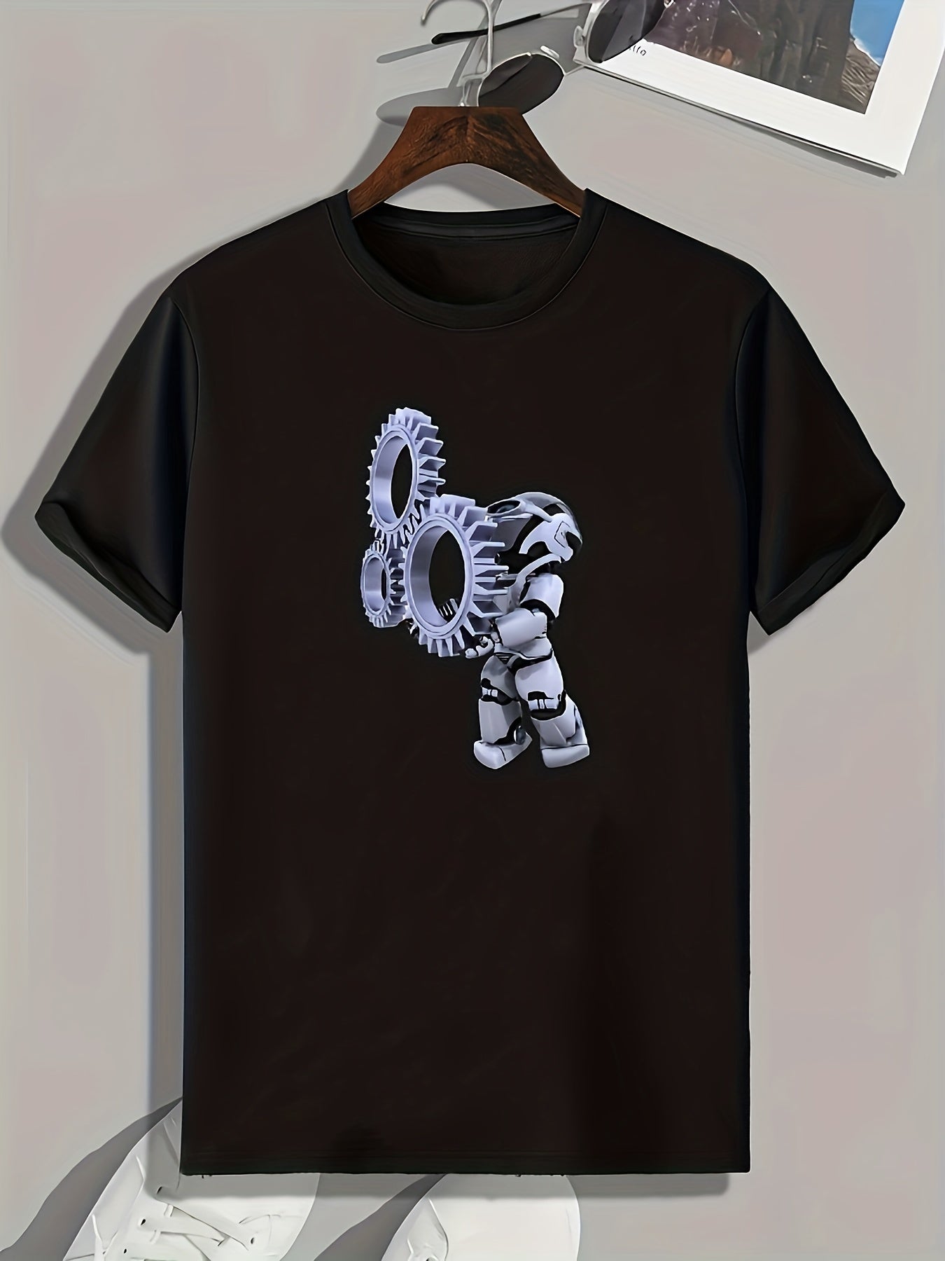 Robot Print Men's Sports T-shirt Graphic Tee
