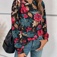 Floral Print Pullover Sweatshirt Long Sleeve Crew Neck for Spring & Fall Women