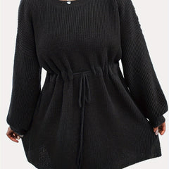 Casual Sweater Dress Women's Plus Solid Drawstring Lantern Sleeve